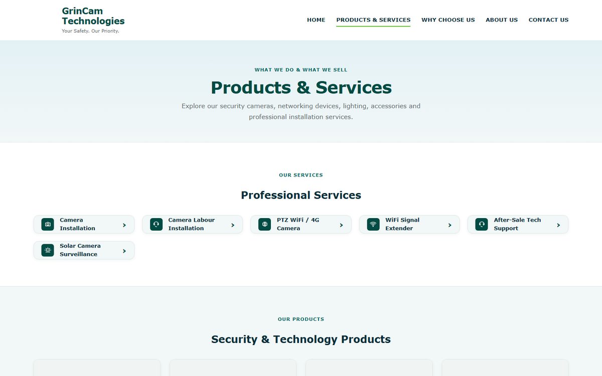GrinCam Technologies products and services page