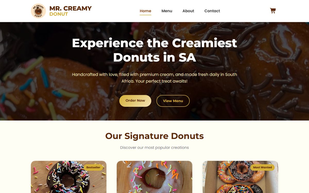 Mr. Creamy Donut website homepage